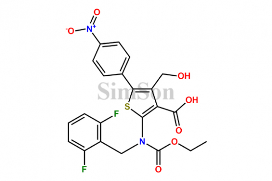 2-((2,6-difluorobenzyl)(ethoxycarbonyl)amino)-4-(hydroxymethyl)-5-(4-nitrophenyl)thiophene-3-carboxylic acid