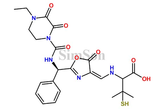 2-(((E)-(2-((R)-(4-ethyl-2,3-dioxopiperazine-1-carboxamido)(phenyl)methyl)-5-oxooxazol-4(5H)-ylidene)methyl)amino)-3-mercapto-3-methylbutanoic acid