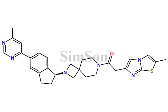 1-(2-((1R)-2,3-Dihydro-5-(6-methyl-4-pyrimidinyl)-1H-inden-1-yl)-2,7-diazaspiro(3.5)non-7-yl)-2-(2-methylimidazo(2,1-b)thiazol-6-yl)ethanone
